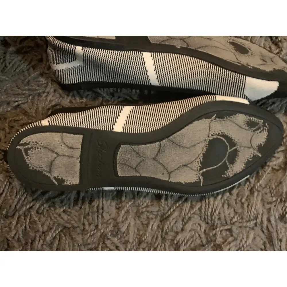 Womens Black & White Skechers Memory Foam Fabric Ballet Flats 48487 Size 9